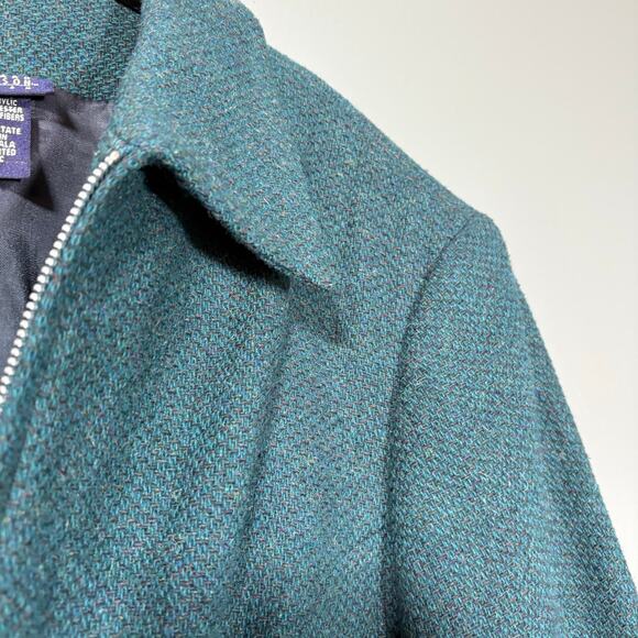 Hillard Hanson Teal Wool Blend Tweed Zip Up Jacket - Size 16W - Womens Plus Size - Picture 2 of 7